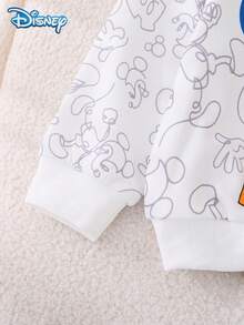 Disney 2pcs/Set Autumn Mickey Line Doodle Print Long Sleeve Ribbed Sweatshirt And Elastic Waist Simple Line Pattern Sweatpants Outfit, Cartoon Graphic, Slightly Stretchy, Suitable For Baby Toddler Newborn Daily Wear, Spring Gift - Blue - View 4