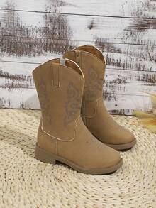 1 Pair Girls' Boots, Autumn/Winter New Style, High-Top Long Boots, Princess Embroidery, Prairie Western Boots - Brown - View 6