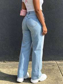 Boyfriend Style Straight Leg Jeans For Women - Blue - View 3