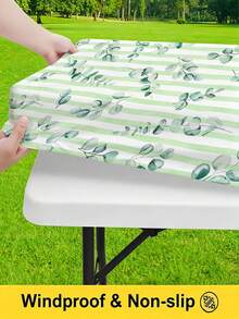 3 PiecesPicnic Tablecloth Set With Bench Cover, Elastic Edge Design, Floral Line Pattern, Washable Rectangular Tablecloth, Suitable For Wedding, Camping, Picnic, Garden Party And More, Practical Essential - F - View 6