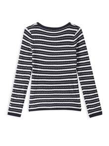 Women's New Korean Style Contrast Striped Knitted Cable V-Neck Long Sleeve Top, Random Pattern - Navy Blue - View 4