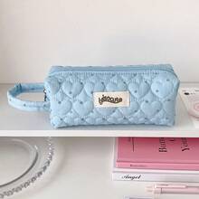 Unique Heart Polka Dot Handheld Pencil Case, Portable Minimalist Stationery Bag With Large Capacity Design, Suitable For Students To Store Various Learning Supplies And Small Items, Easy To Organize And Maintain For Daily Use And Office Desk Clutter - A - View 9