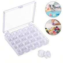25pcs Transparent Plastic Sewing Machine Spool Set, Includes 1 Transparent Storage Box, Used For Storing Handmade And Sewing Materials, As Well As Storing And Transporting Artworks, Suitable For Sewing And Embroidery, Handmade Accessories Spool Rack, Sewing Accessories - Multiple Styles - View 1
