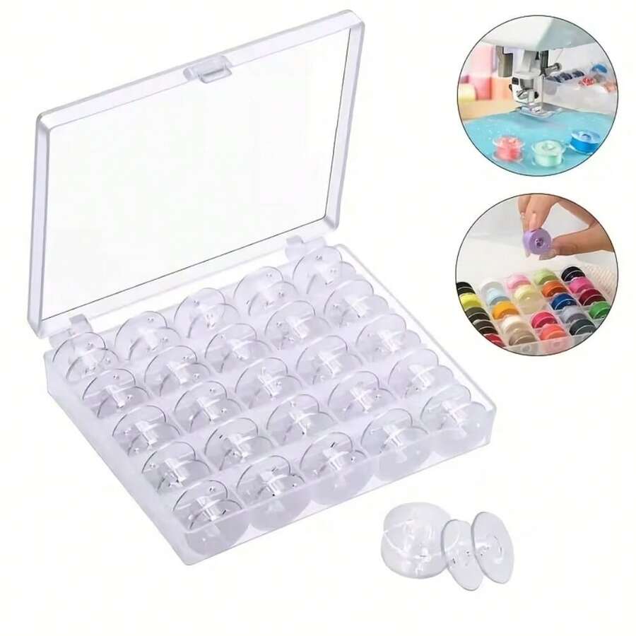 25pcs Transparent Plastic Sewing Machine Spool Set, Includes 1 Transparent Storage Box, Used For Storing Handmade And Sewing Materials, As Well As Storing And Transporting Artworks, Suitable For Sewing And Embroidery, Handmade Accessories Spool Rack, Sewing Accessories - Multiple Styles - View 1