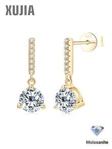 XUJIA 1 Pair Moissanite Pendant Earrings For Women, D Color VVSI Clarity, 925 Sterling Silver, Wedding Anniversary Birthday Gift - EMO-323 - View 2