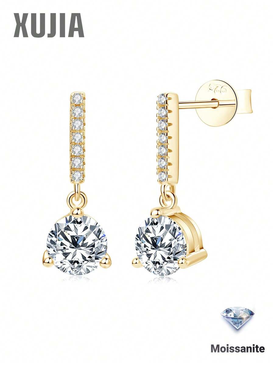 XUJIA 1 Pair Moissanite Pendant Earrings For Women, D Color VVSI Clarity, 925 Sterling Silver, Wedding Anniversary Birthday Gift