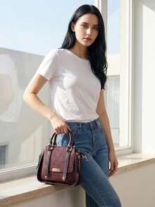 Women Fashion Handbags Top Handle Shoulder Bag Wallet Classic Vintage PU Leather Shoulder Bag Casual Crossbody Bags For Valentine's Day Use - 紫色 - 查看 5