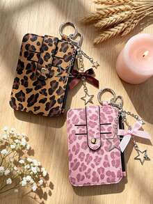 Dompet Kartu Motif Leopard Multi-Slot dengan Gantungan Kunci Pita Bintang, Dompet Koin Mini dengan Resleting, Dompet Kartu Tipis dengan Jendela ID, Dompet Kartu ID Portabel, Gantungan Tas, Tempat Kartu Kredit Y2K, Untuk Kartu ID, Kartu Transportasi, Uang Receh, Uang Tunai, Perlengkapan Perjalanan & Kembali ke Sekolah - MultiWarna - View 3