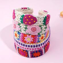 Bohemian Style Floral Knitted Headband - Women's Cute Fashion Hair Accessory, Suitable For Vacation, Holiday, Party Outfit Headpiece Hair Hoop - Multicolor - View 3