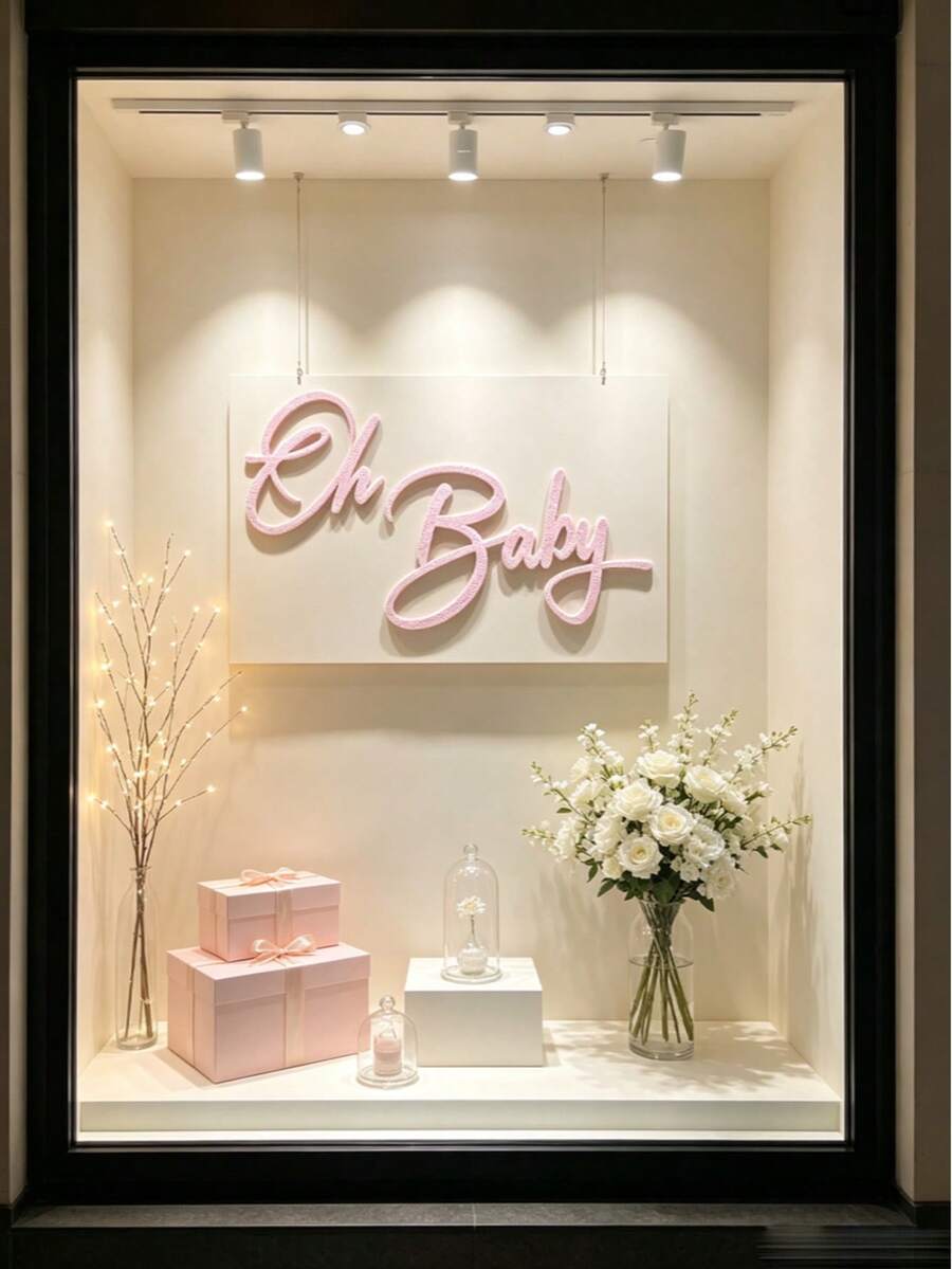 1pc Oh Baby Felt Decorative Sign, Party Decoration Supplies, Suitable For Theme Party Decoration, Atmosphere Props (Pink) - Multicolor - View 1