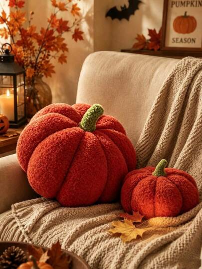 1pc Pumpkin Plush Pillow, Halloween Pumpkin Decorative Pillow, White Shaped Pillow, Suitable For Autumn Room Decor Gift, Teddy Fleece Cute Halloween Pillow, Autumn Home Bedroom Cushion, Holiday Christmas Halloween Thanksgiving Gift