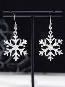 1 Pair Elegant Sparkling Rhinestone Snowflake Drop Earrings For Christmas Party And Wedding - Silver - View 2
