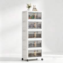 Foldable Storage Cabinet With Wheels, Vertical Transparent Door Stackable Organizer Unit, Multi-Layer Plastic Storage Drawers, Suitable For Closet Living Room Bathroom, Multi-Functional Home Sundries Storage Rack - View 7