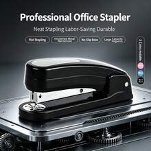 1pc Labor‑Saving Desktop Stapler, Heavy‑Duty Flat Stapling Stapler, Non‑Slip Base Large Capacity Office Stationery Supplies, Back To School Home Office Desk Accessory, 3 Colors Available - Single Piece - View 1