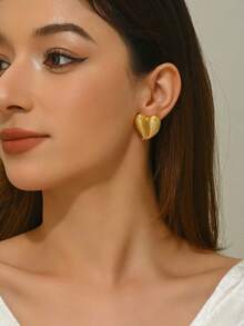 VceTd 2PCS Fashion Romantic Style Asymmetrical Heart-Shaped Stainless Steel Stud Earrings For Women, Suitable For Daily Wear, Dates Or Holiday Gifts - Yellow Gold - View 1