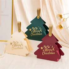 34/68/106pcs Christmas Tree Shaped Gift Boxes, Gold Foil Stamping, Burgundy And Green Paper Boxes, Deer Pattern, Suitable For Holiday Decoration, Party Tabletop Decoration, Table Centerpiece Decoration, Includes Christmas Stickers - Multicolor - View 6