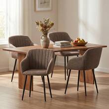 Goeurvant Contemporary Vertical-Stripe Upholstered Dining Chairs With Armrests & Metal Legs For Dining Room, Kitchen, Living Room - Set Of 2 / Set Of 4 / Set Of 6--Mocha Brown-Textured Fabric - Mokka - 查看 7
