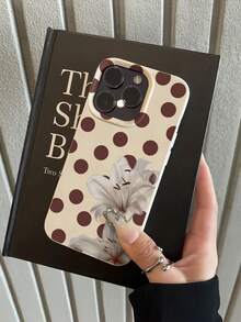1pc Fashion Polka Dot Watercolor Lily & Lychee Texture Phone Case, Compatible With IPhone 11/12/13/14/15/16/17 Pro/ProMax/Plus All Models, Galaxy Universal Full Coverage Anti-Drop TPU Soft Shell, Gentle Girl Texture Protective Cover, Versatile For Commute, Perfect Holiday Gift - Beige - View 7