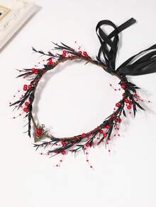 1pc Halloween Dark Festival Exaggerated New Style Vintage Artificial Flower Wreath With Forehead Pendant Headpiece Decoration - 58949 - View 5