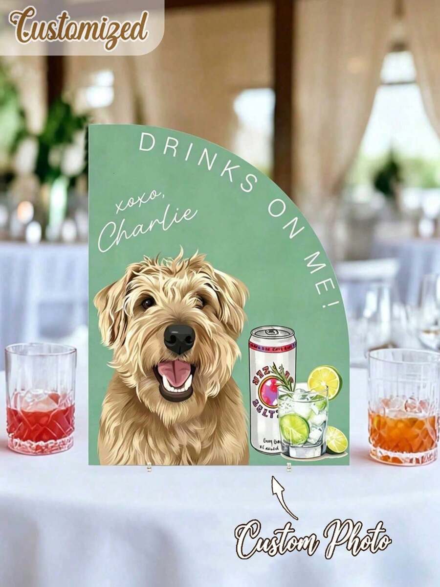 Custom Pet Portrait Signature Drink Menu, Acrylic Wedding Bar Menu Sign, Personalized Dog Cat Cartoon Portrait Bar Sign, Pet Theme Wedding Cocktail Menu, Custom Drink Brand Sign, Unique Drink Menu Decor, Fun Bar Party Decoration - Multicolor - View 1