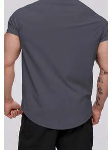 Men's Ghassy Co. Men's Running Sports Raglan Oval Cut Combed Cotton T-Shirt - Dark Grey - View 3