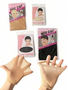 3pcs/Pack Wig Cap Set, Breathable Mesh Wig Net, Wig Hair Net, Stretch Nylon Stocking Wig Cap, Elastic Edge Hair Net Liner, Beige- Black, Halloween - View 2