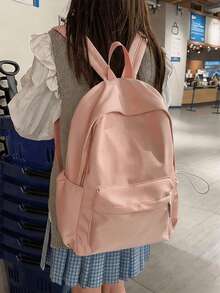 1pc New Large Capacity Minimalist Solid Color Backpack, Lightweight Versatile Casual Daily Bag, Fashionable Student School Bag, Suitable For College Students, Commuting, Business And Daily Travel - Multiple Styles - View 10