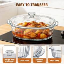 Senmeo Oval Glass Casserole Dish, Lidded Transparent Glass Ovenware, Fridge & Dishwasher Friendly Kitchen Catering Storage Bowl Oven Baking Pan - View 8