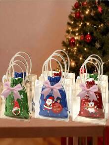 10pcs Transparent Plastic Gift Bags With Ribbon Bows, Reusable, Suitable For Weddings, Birthdays, Baby Shower Parties - Multiple Styles - View 5