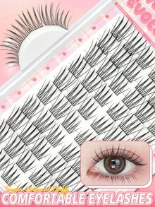 EYELASH EVOLUTION 60pcs Individual False Eyelash Clusters, Cartoon Style Exquisite Eyelash Clusters, C Curl, Natural Cluster Eyelash Extensions, 9-12mm Mixed Length, Suitable For Beginners, Easy To Use, DIY Use, Suitable For Festivals, Parties, Travel And Dates - D - View 1