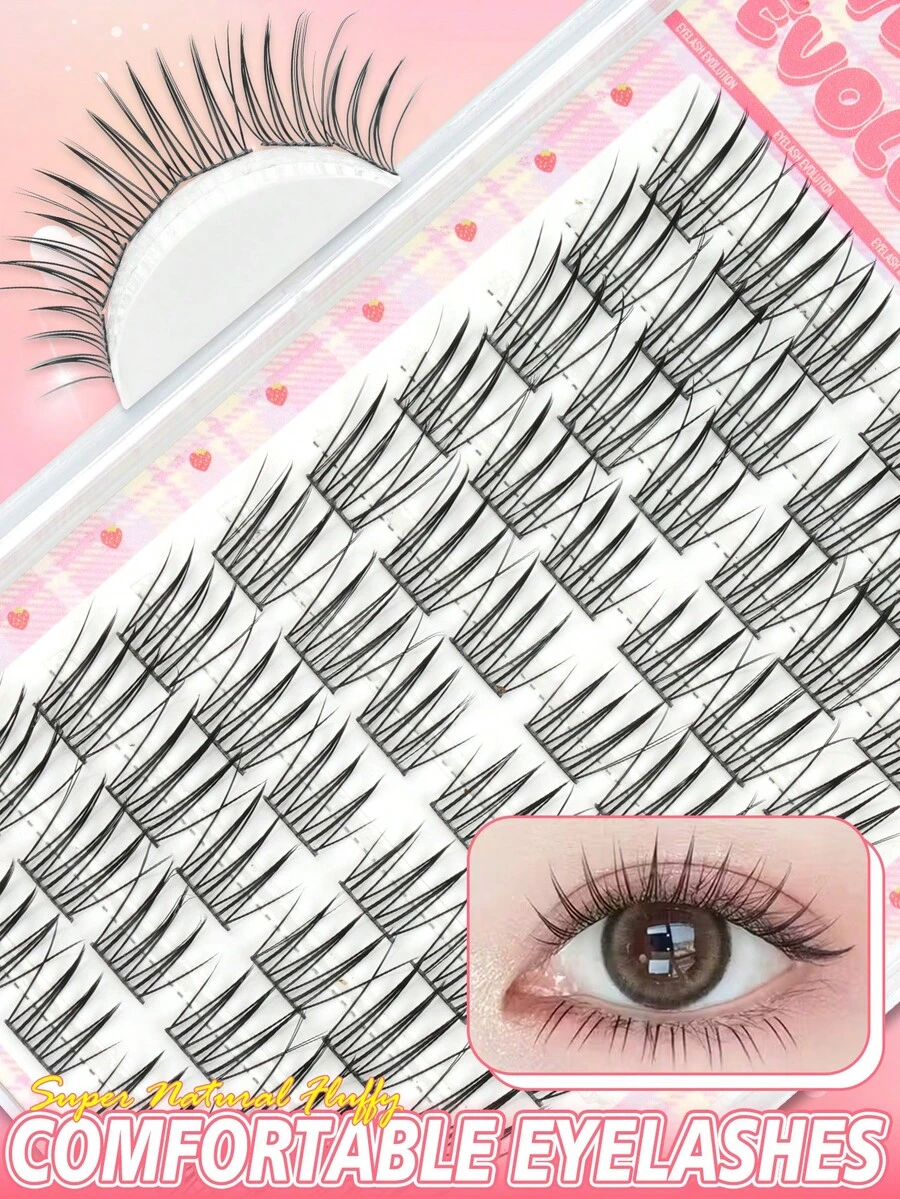 EYELASH EVOLUTION 60pcs Individual False Eyelash Clusters, Cartoon Style Exquisite Eyelash Clusters, C Curl, Natural Cluster Eyelash Extensions, 9-12mm Mixed Length, Suitable For Beginners, Easy To Use, DIY Use, Suitable For Festivals, Parties, Travel And Dates - D - View 1