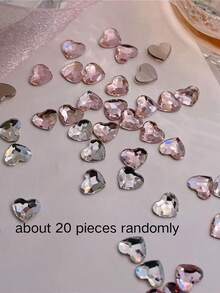 Approx. 20pcs Random Mixed Multi-Color Heart-Shaped Flat Back Rhinestones, Including Light Pink And Transparent Iridescent Tones, Heart-Shaped 3D Faceted Design, Finely Cut And Transparent, Able To Reflect Brilliant Luster, Flat Bottom For Easy Adhesion, Exquisite And Versatile Style, Suitable For Various Handmade Accessories Decoration - Multicolor - View 6