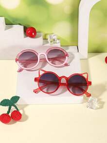 1set 2PCS Kids 3-8Y Mixed Style Round Frames Glitter & Cat‑Ear Outline Comfortable PC Kid‑Core Fashion Glasses For All‑Season Travel Use - Multicolor - View 3