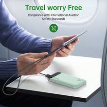 10000mAh Portable Power Bank With LED Digital Display, Slim USB-C Input & Output External Battery Charger, Lightweight Backup Battery Pack For Daily Travel And Multiple Devices - Mint Green - View 5