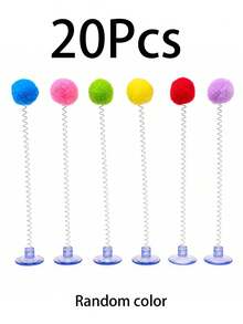1/5/10/15/20pcs Indoor Cat Interactive Toys, Durable Metal Spring Plush Ball Cat Teaser Wand With Suction Cup Base, Random Mixed Colors, Battery-Free, Stimulate Hunting Instinct, Suitable For All Cat Breeds Pet Toys - Multicolor - View 12