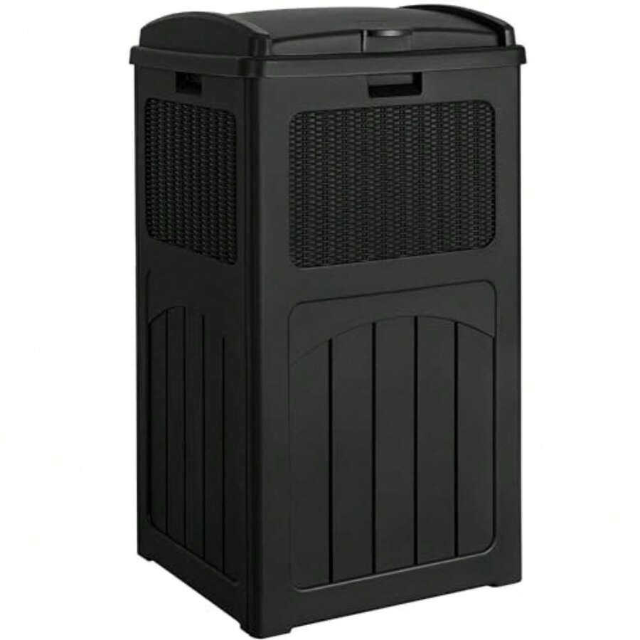 33 Gallon Outdoor Trash Can, Hideaway Garbage Bins With Tiered Lid Waterproof Resin Outside Waste Bins For Patio, Outside Pool, Backyard And Deck - Black - View 1