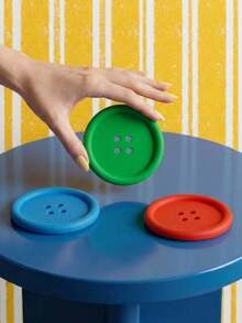 1pc Solid Color Button-Shaped Soft Coaster, Non-Slip Heat-Resistant Minimalist Design For Coffee And Tea Cups, Desktop Protection Mat For Kitchen, Home, Office, Dorm, Party Decor, Eid Al-Adha And Daily Gift Choice, Christmas Atmosphere Small Gift - Multicolor - View 2