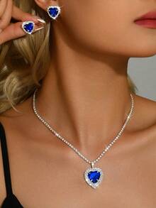 Baolan Love Rhinestone Jewelry Set, Deep And Eye-Catching, Suitable For Dinner Parties, Themed Dances, Anniversary Parties - Silver Blue Jewelry Set - View 7