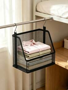 Hanging Storage Basket, Stackable Hanging Storage Baskets, Black Woven Mesh Organizer, Multi-Functional S-Hook, Suitable For Dorm, Bedroom, Closet | Space-Saving Hanging Clothes & Bedding Organizer | With Stable Hanging Device | All-Season Closet Essential | Back To School Season - Multicolor - View 7