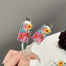 3pcs Red Floral Pattern Transparent Charger Protective Case Set For IPhone, With Cable Protection And Charging Head Set, Compatible With IPhone 20W/18W Charger - Multicolor - View 3