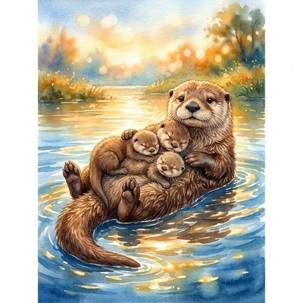 1PC DIY 5D Diamond Painting Kit Otter Pattern - Round Full Drill Art Mosaic Craft, Home Wall Decor, Unframed