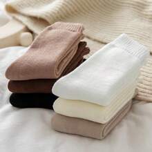 1/3/6/9/12/18 Pairs Random Women's Solid Color Thick Warm Casual Versatile Terry Mid-Calf Socks - Multicolor - View 7