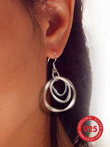1pc 925 Sterling Silver Multi-Layer Twisted Oval Matte Finish Hoop Earrings (Twisted Ring Effect), Gift Box Suitable For Daily Wear And Holidays - Silver - View 1