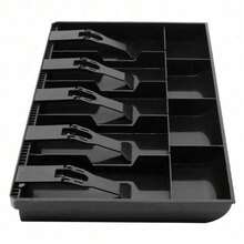 Large Cabinet Cash Drawer Register Insert Money Tray 5 Bills 4 Coins Compartments Storage Box Replacement Cashier - Black - View 1
