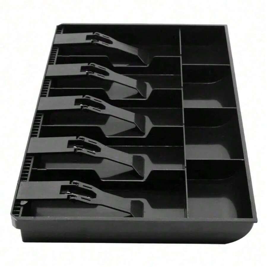 Large Cabinet Cash Drawer Register Insert Money Tray 5 Bills 4 Coins Compartments Storage Box Replacement Cashier - Black - View 1
