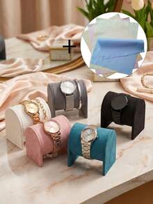Pillow-Shaped Microfiber Watch Display Stand, Velvet Leather Jewelry Storage Rack, Necklace Bracelet Bangle Holder, Sponge Core Countertop Vanity Showcase, Gift For Jewelry Lovers - Multicolor - View 3