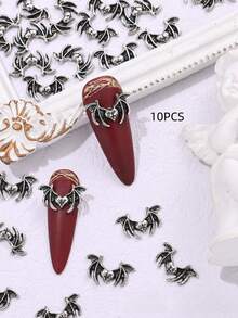 10PCS Halloween Gothic Cross Skull Angel Nail Charms Dark Vintage Metal Nail Art Decor For DIY Press On Nails Party - Silver - View 6
