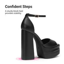 Women Fashion Ankle Strap Platform Chunky Heeled Sandals, Sexy Open Toe Ultra High Heel Sandals For Festival Party, Nightclub And Daily Wear - Black - View 8