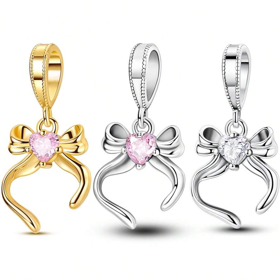 1Pc Simple Princess‑Vibe Bow Charm Pendant, 3 Colors To Choose, For Handmade Bracelet Necklace Keychain DIY Jewelry, Gift For Family Friends Lover - AC1001 - View 1