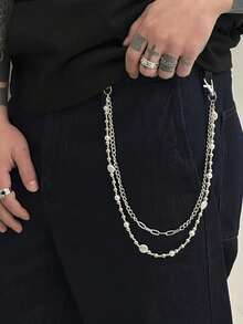 1pc Unisex Hip Hop Pearl Patchwork Pants Chain, Jeans Hanging Chain, Unisex Pants Chain - Multicolor - View 12